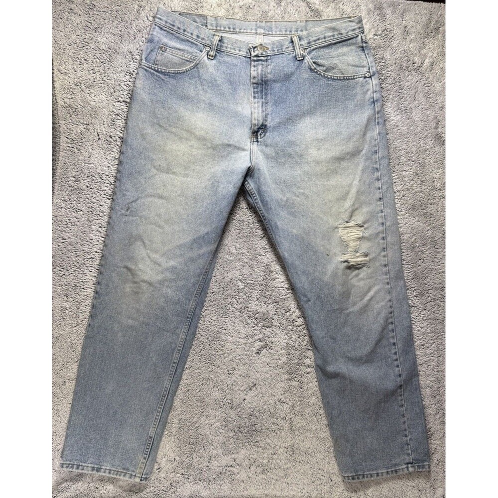 VTG Wrangler Jeans 36x32 Distressed Patina Faded Whiskered Grunge Workwear Denim - Picture 5 of 14